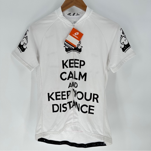 Women’s White Keep Calm Cycling Shirt Size Large - Picture 1 of 11